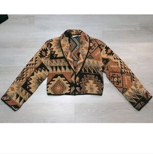 Vintage Flashback Tapestry Aztec Brown Blazer Jacket Thick Button Size Small
